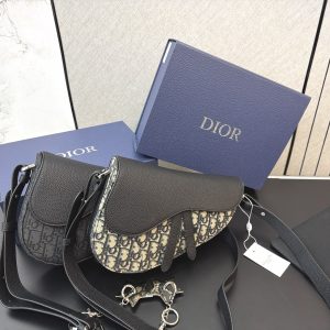 DIOR Dior with pendant Saddle oblique Denim Saddle Bag Crossbody Chest Bag One-s