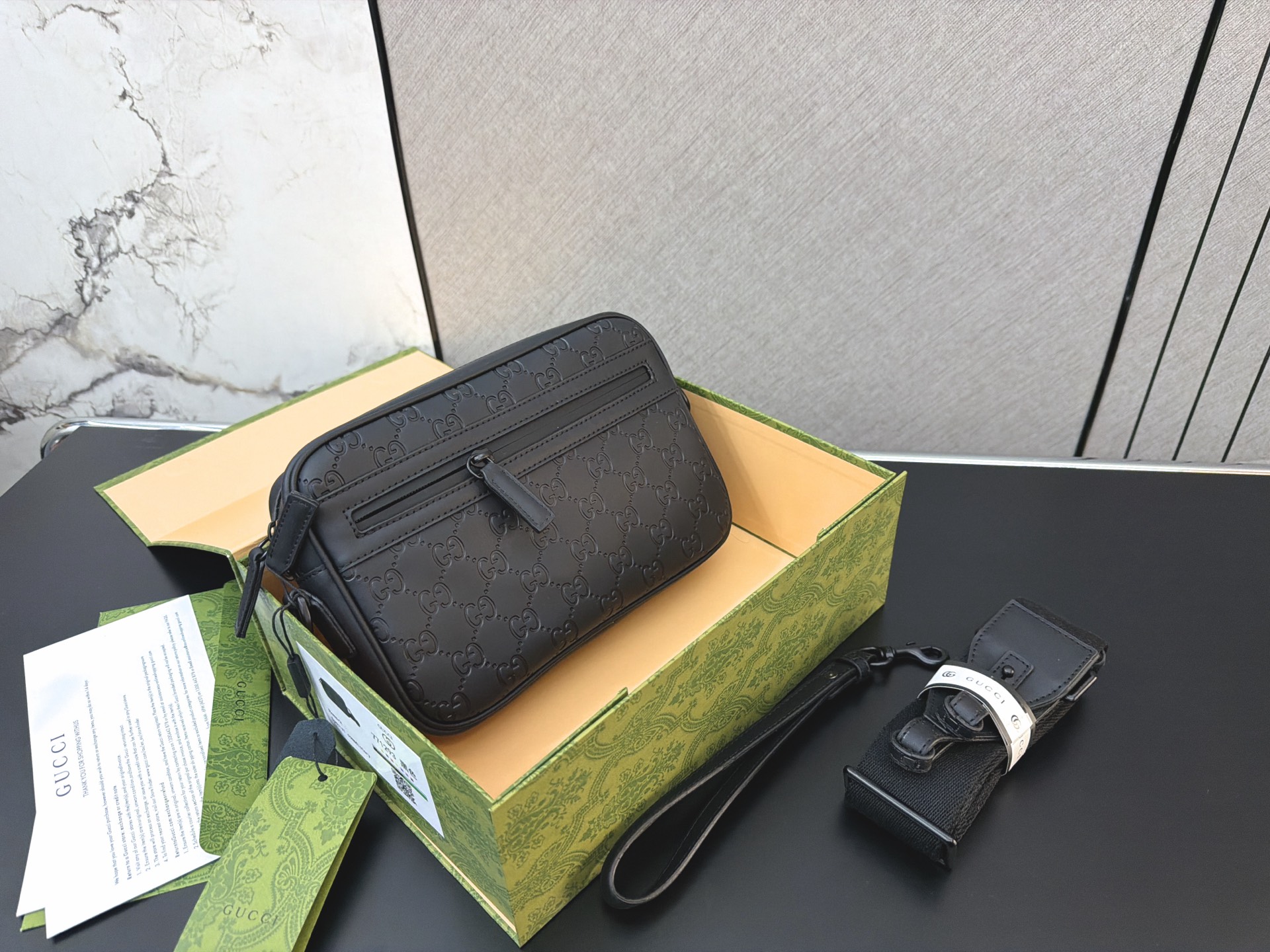 Gucci Gucci Allover Double G Logo Adjustable Shoulder Strap Rubber Embossed Flip