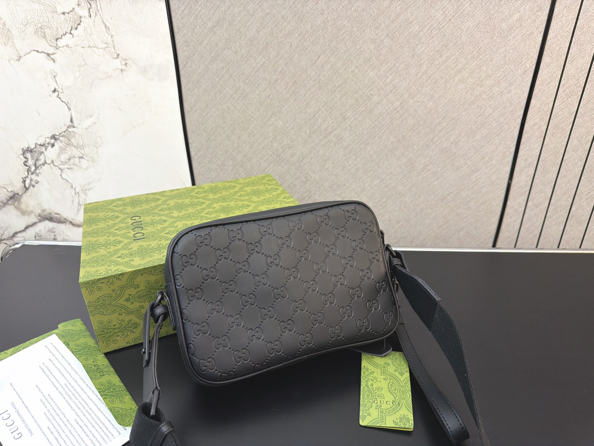 Gucci Gucci Allover Double G Logo Adjustable Shoulder Strap Rubber Embossed Flip - Image 3