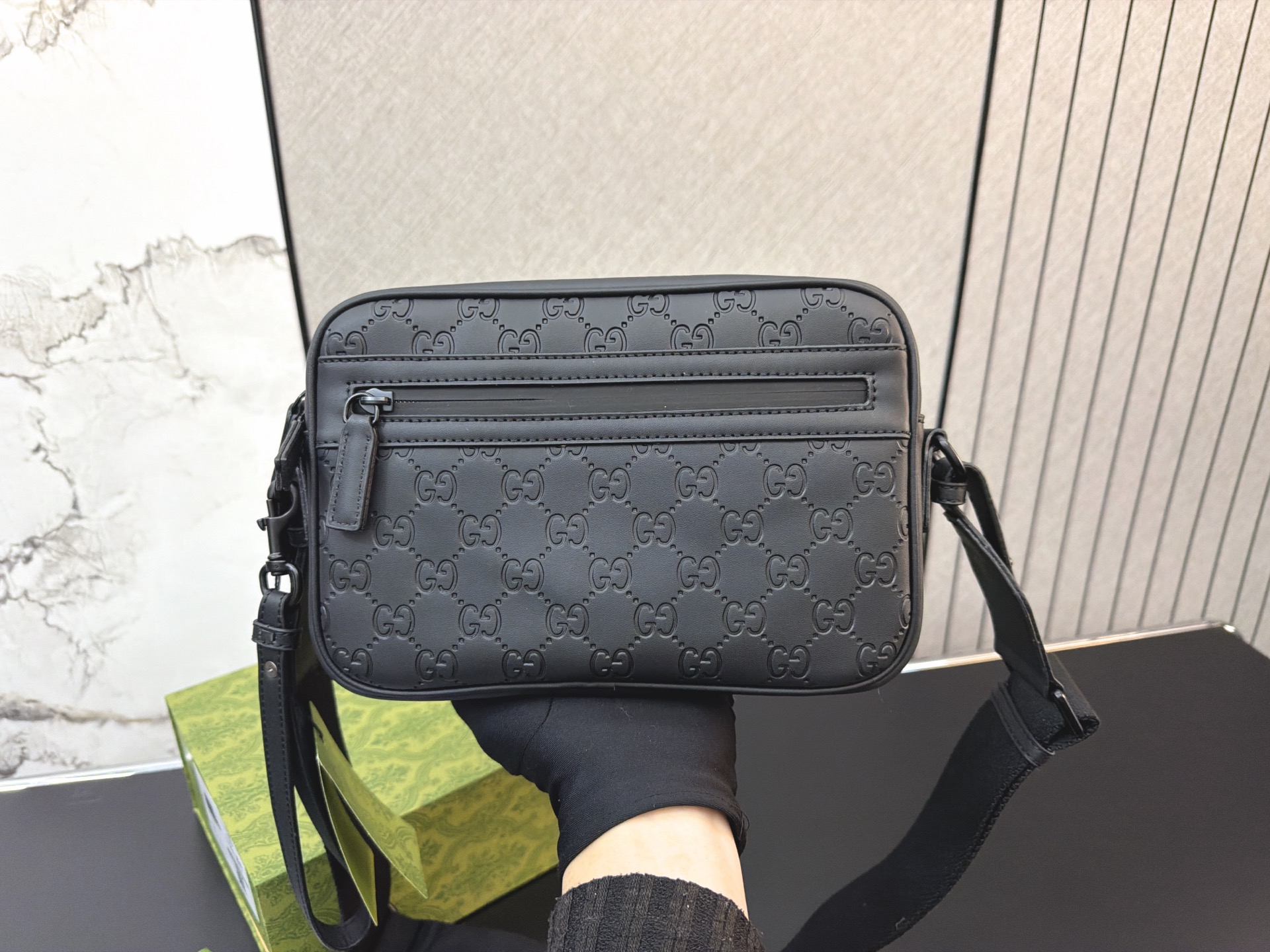 Gucci Gucci Allover Double G Logo Adjustable Shoulder Strap Rubber Embossed Flip - Image 4