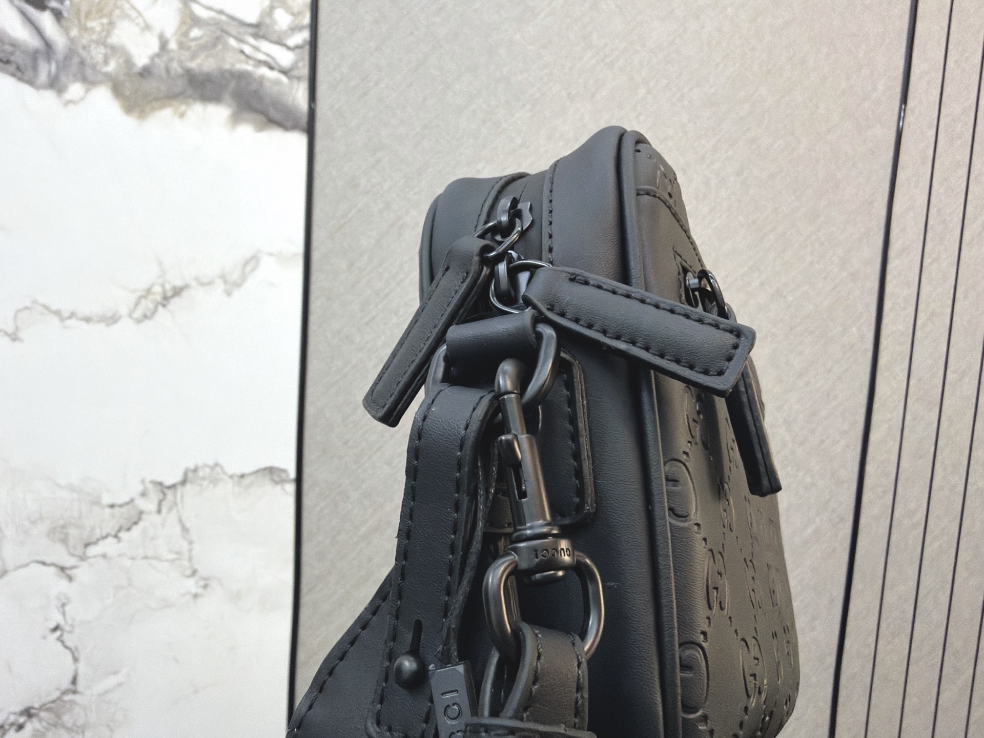 Gucci Gucci Allover Double G Logo Adjustable Shoulder Strap Rubber Embossed Flip - Image 6