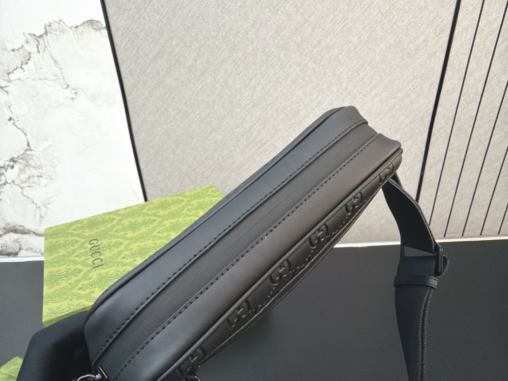 Gucci Gucci Allover Double G Logo Adjustable Shoulder Strap Rubber Embossed Flip - Image 8