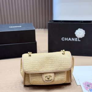 Chanel Straw Bag Chanel Straw Square Bag, beige straw + GrainedCowhide splicing,
