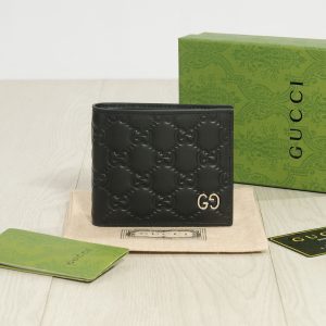 Color Black Size Gucci counter model men's pure leather folded in half 1:1 impor