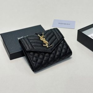 Color Black Gold Size 12..5Saint Laurent popular CowhideCaviar small Wallet styl